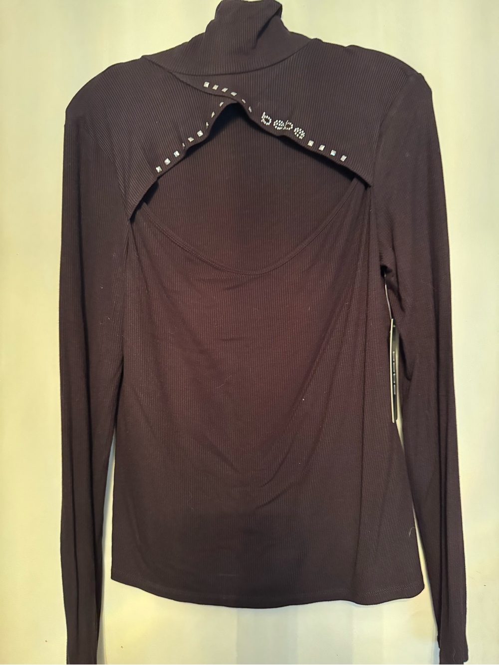 Women’s Long Sleeve Cutout Ribbed Top - Black